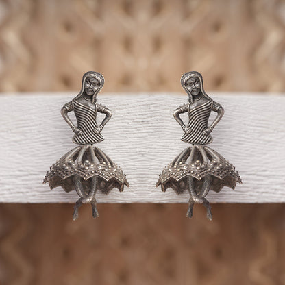 Gudiya- Silver Brass Oxidised stud Earrings