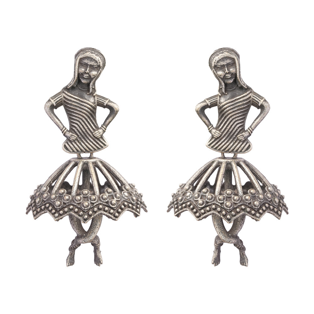 Gudiya- Silver Brass Oxidised stud Earrings