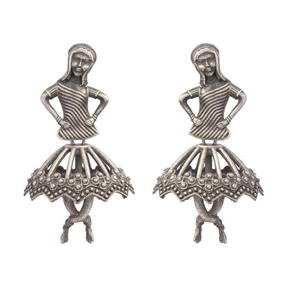 Gudiya- Silver Brass Oxidised stud Earrings