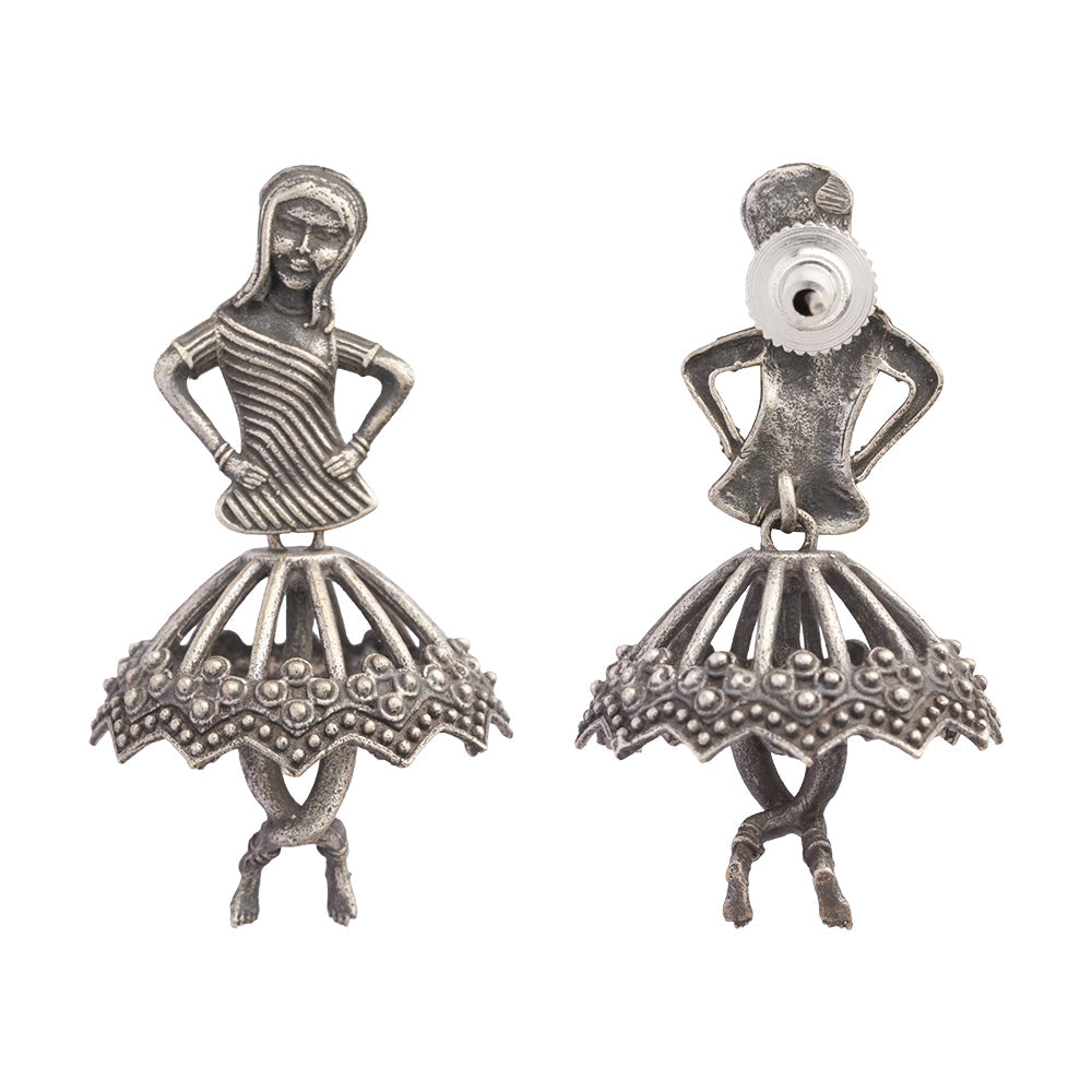 Gudiya- Silver Brass Oxidised stud Earrings