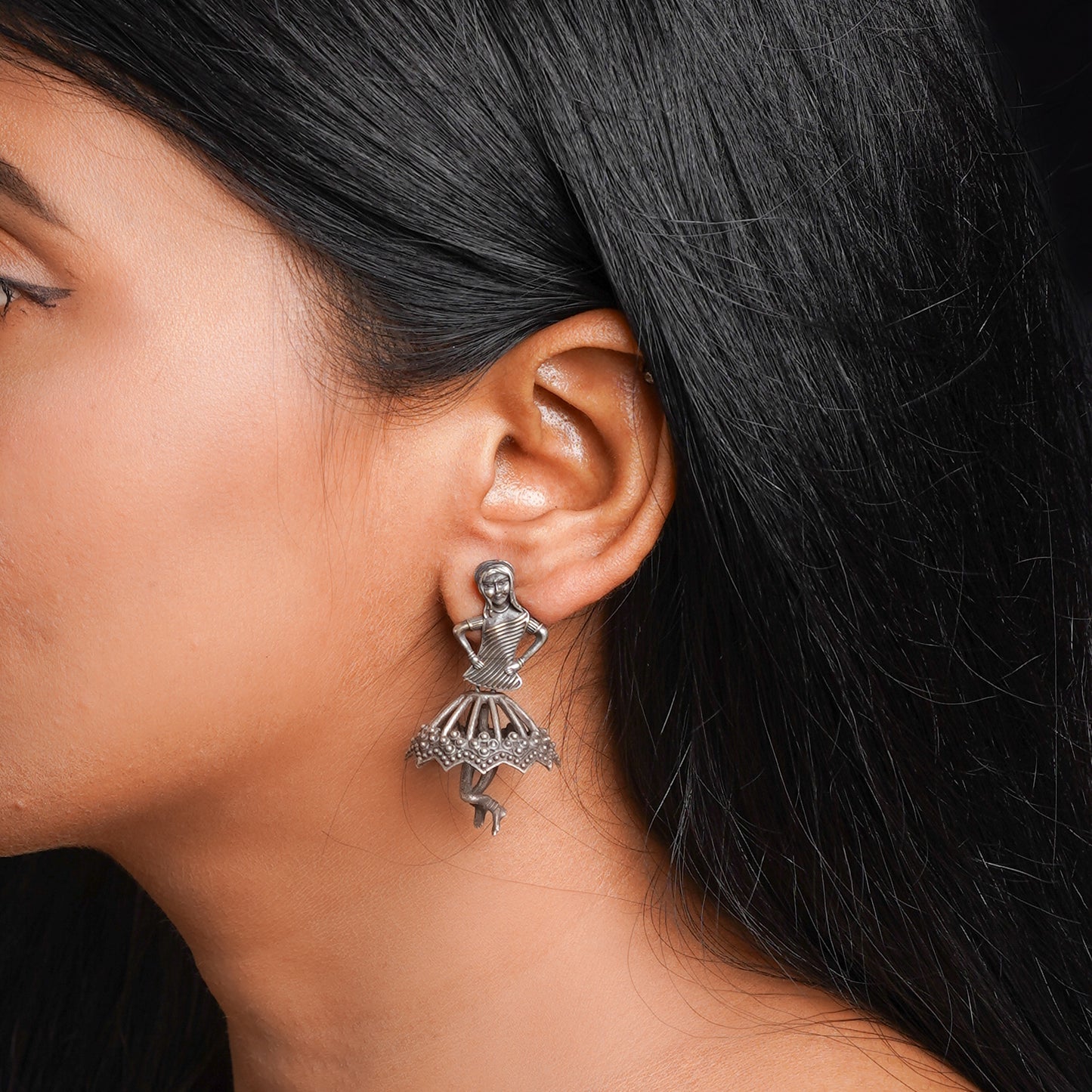 Gudiya- Silver Brass Oxidised stud Earrings