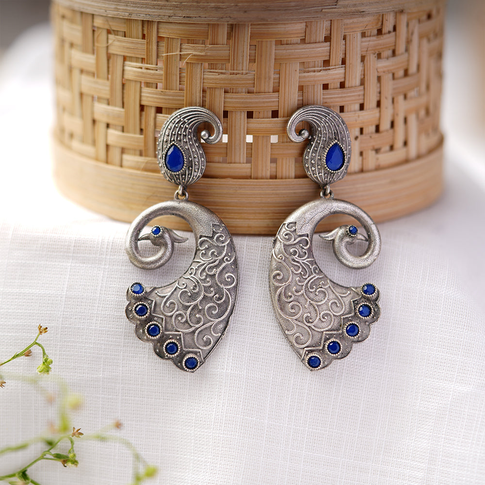 Amarakriti- Silver Brass Oxidised dangler earrings