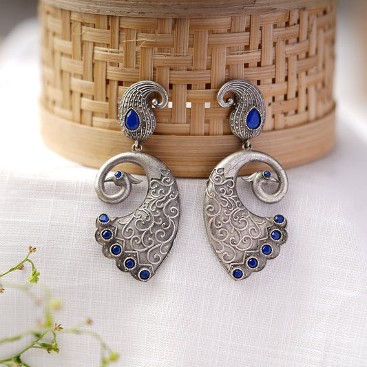 Amarakriti- Silver Brass Oxidised dangler earrings