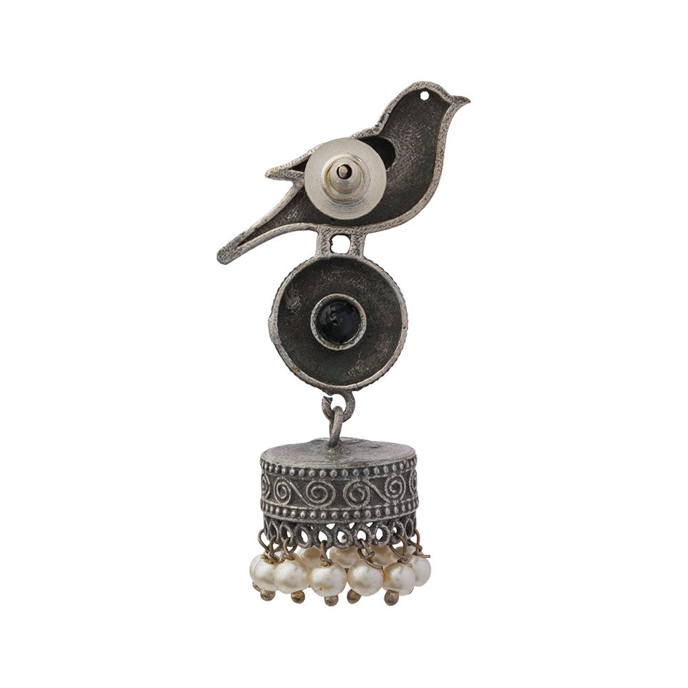 Chakori- Silver Brass Oxidised Jhumka Earrings(Black)