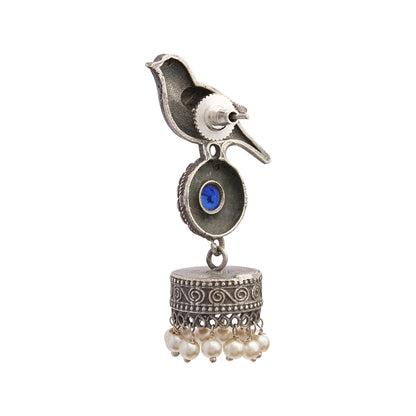 Chakori- Silver Brass Oxidised Jhumka Earrings( Aqua Blue)
