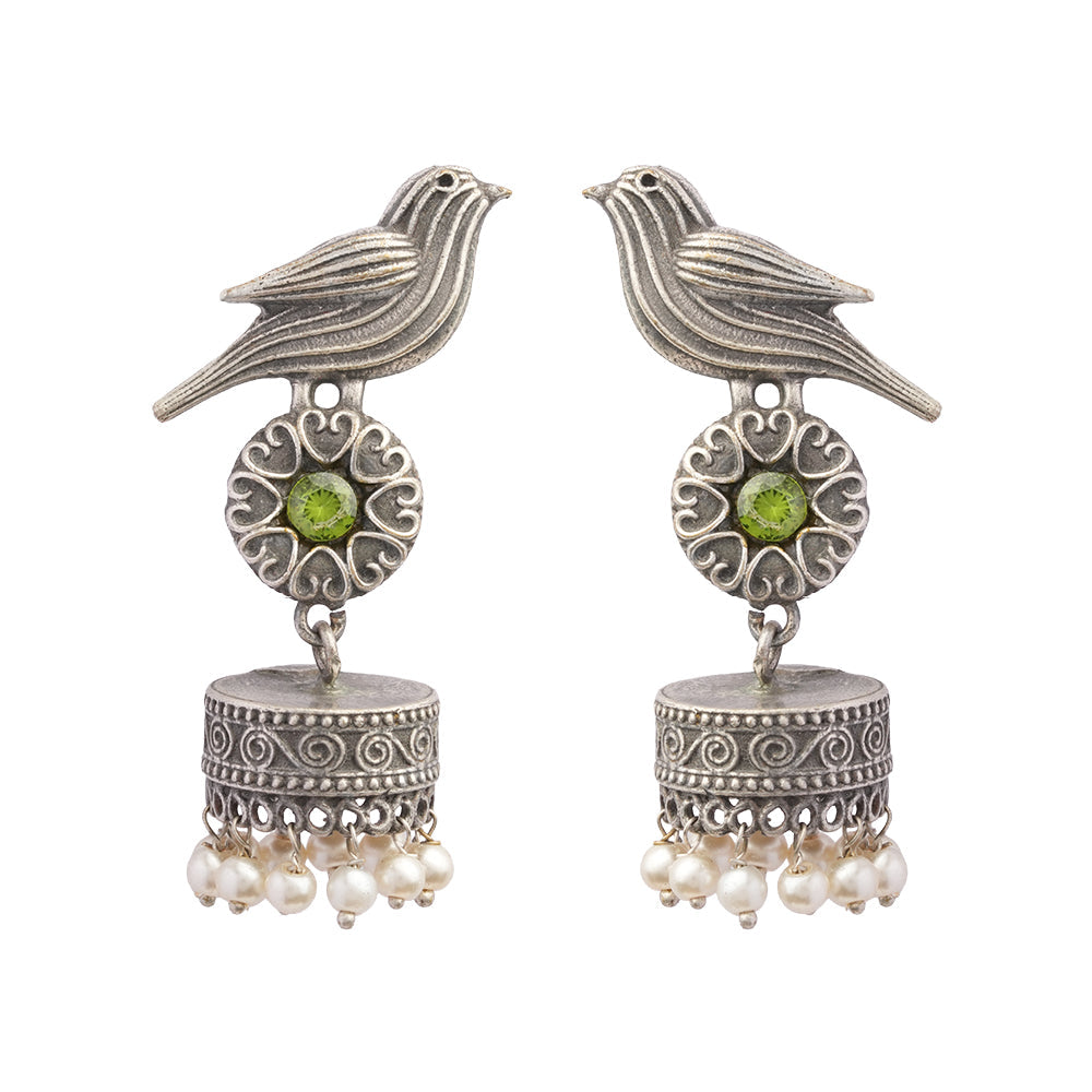 Chakori- Silver Brass Oxidised Jhumka Earrings(Yellow)