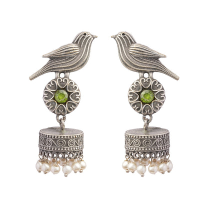 Chakori- Silver Brass Oxidised Jhumka Earrings(Yellow)