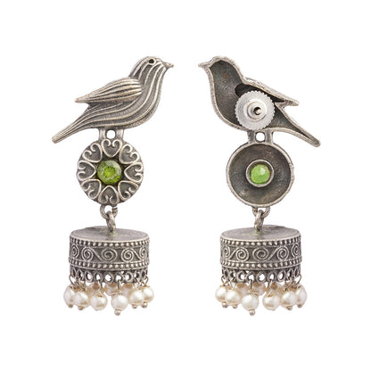 Chakori- Silver Brass Oxidised Jhumka Earrings(Yellow)