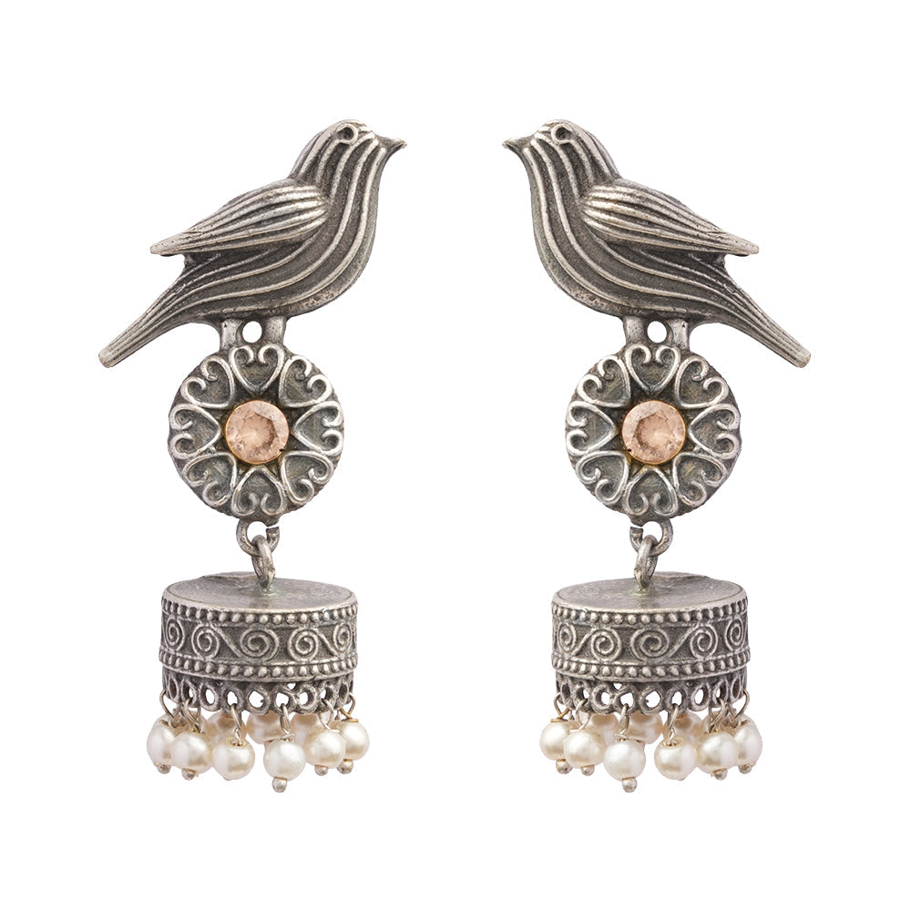 Chakori- Silver Brass Oxidised Jhumka Earrings(Golden)