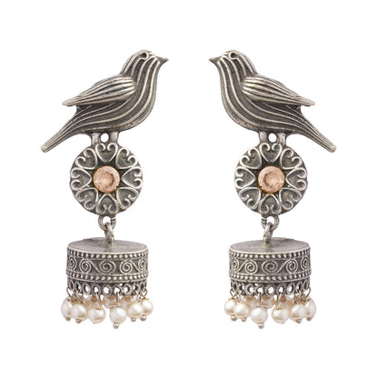 Chakori- Silver Brass Oxidised Jhumka Earrings(Golden)