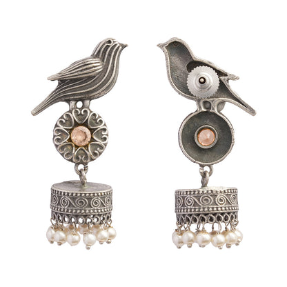 Chakori- Silver Brass Oxidised Jhumka Earrings(Golden)
