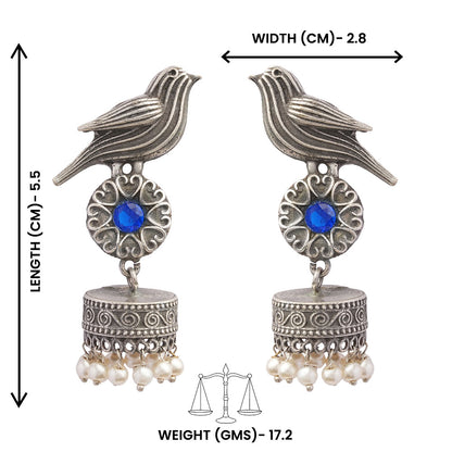 Chakori- Silver Brass Oxidised Jhumka Earrings( Blue)