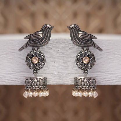 Chakori- Silver Brass Oxidised Jhumka Earrings(Golden)