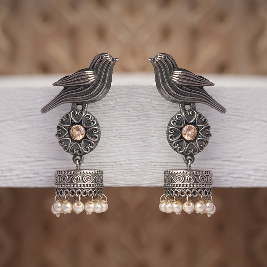 Chakori- Silver Brass Oxidised Jhumka Earrings(Golden)