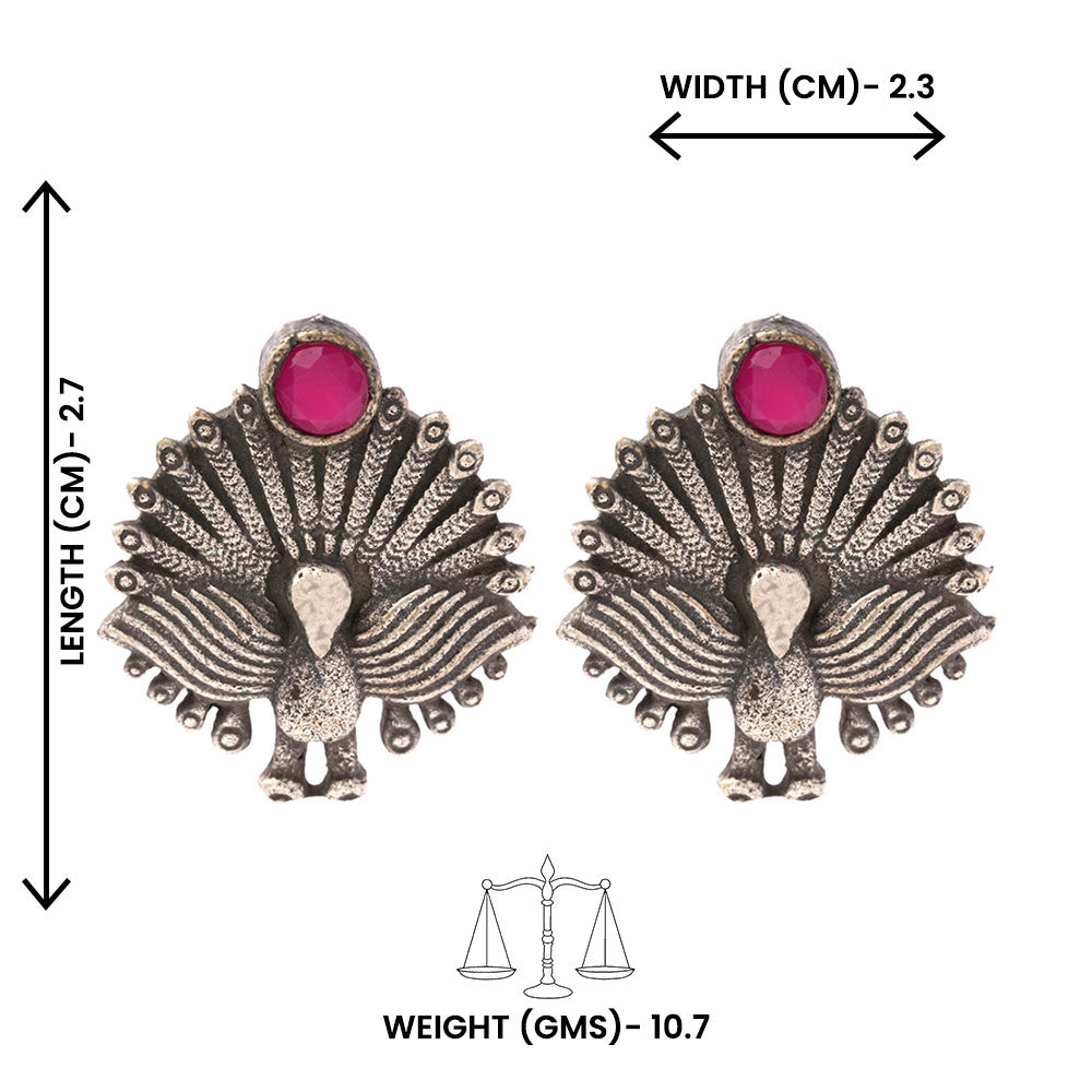 Pakshi- Silver oxidised Stone-Studded stud earrings