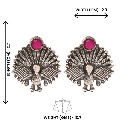 Pakshi- Silver oxidised Stone-Studded stud earrings