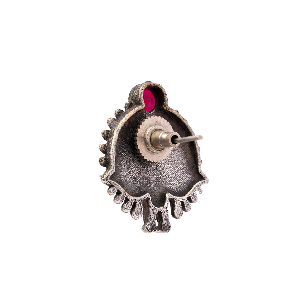 Pakshi- Silver oxidised stone studded stud earrings