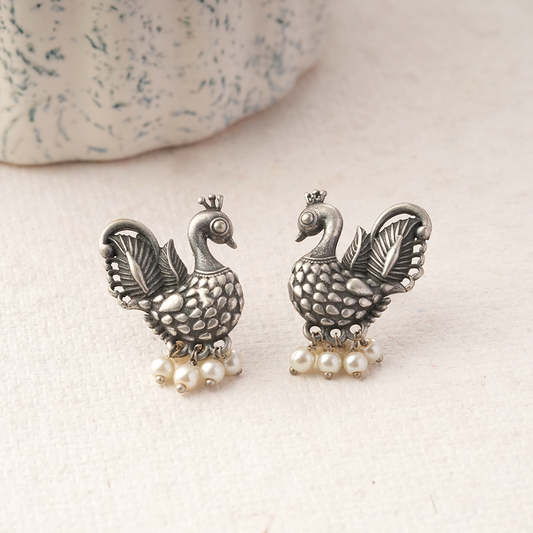 MotiMayur- Silver Brass Pearl dangler earrings