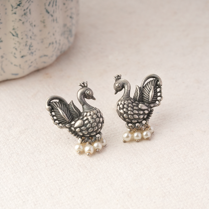 MotiMayur- Silver Brass Pearl dangler earrings