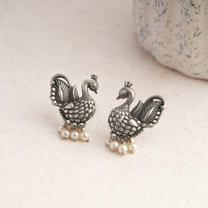 MotiMayur- Silver Brass Pearl dangler earrings