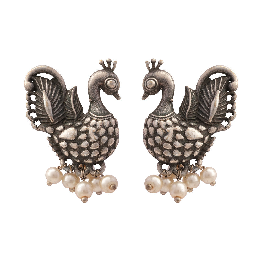 MotiMayur- Silver Brass Pearl dangler earrings