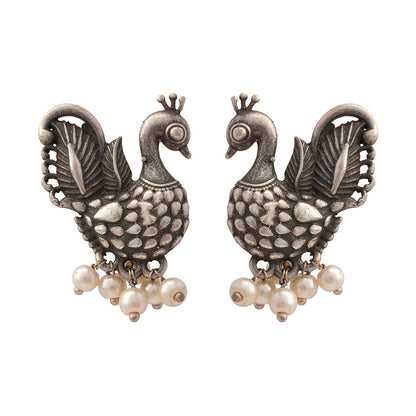 MotiMayur- Silver Brass Pearl dangler earrings