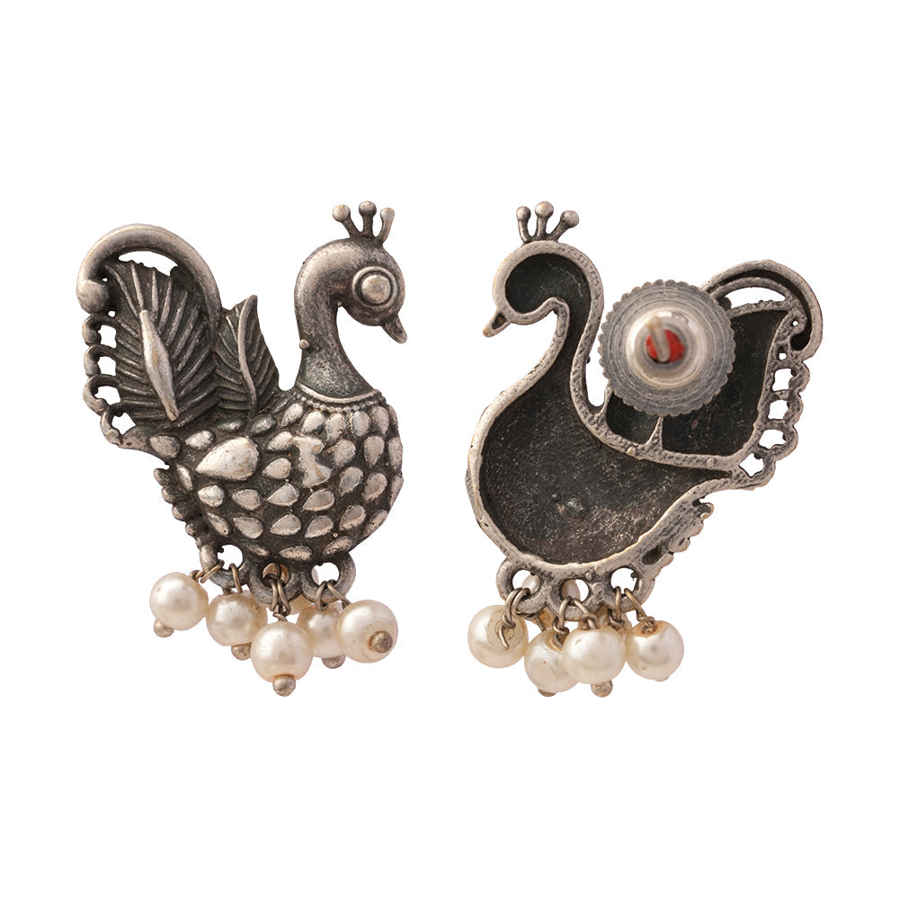 MotiMayur- Silver Brass Pearl dangler earrings