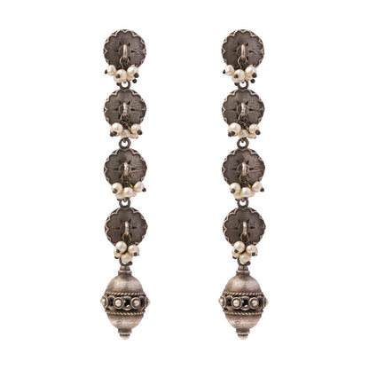Pushprekha- Silver Brass Oxidisd dangler earrings