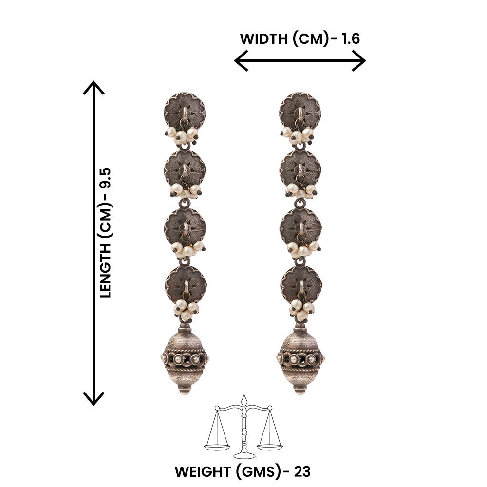 Pushprekha- Silver Brass Oxidisd dangler earrings