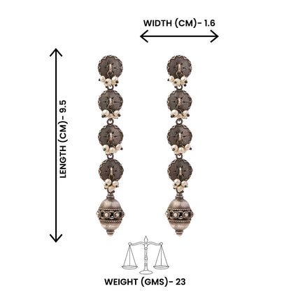 Pushprekha- Silver Brass Oxidisd dangler earrings