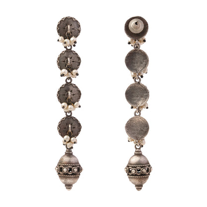 Pushprekha- Silver Brass Oxidisd dangler earrings