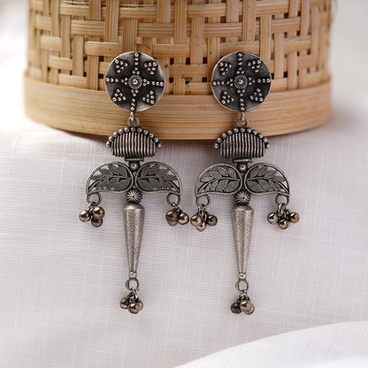 Patrapank- Silver Brass Oxidised dangler earrings