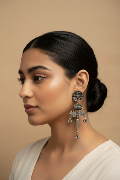 Patrapank- Silver Brass Oxidised dangler earrings