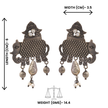 Gajmukhi- Silver Brass Pearl dangler earrings