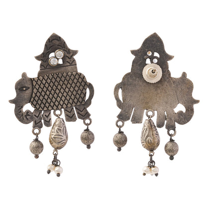 Gajmukhi- Silver Brass Pearl dangler earrings