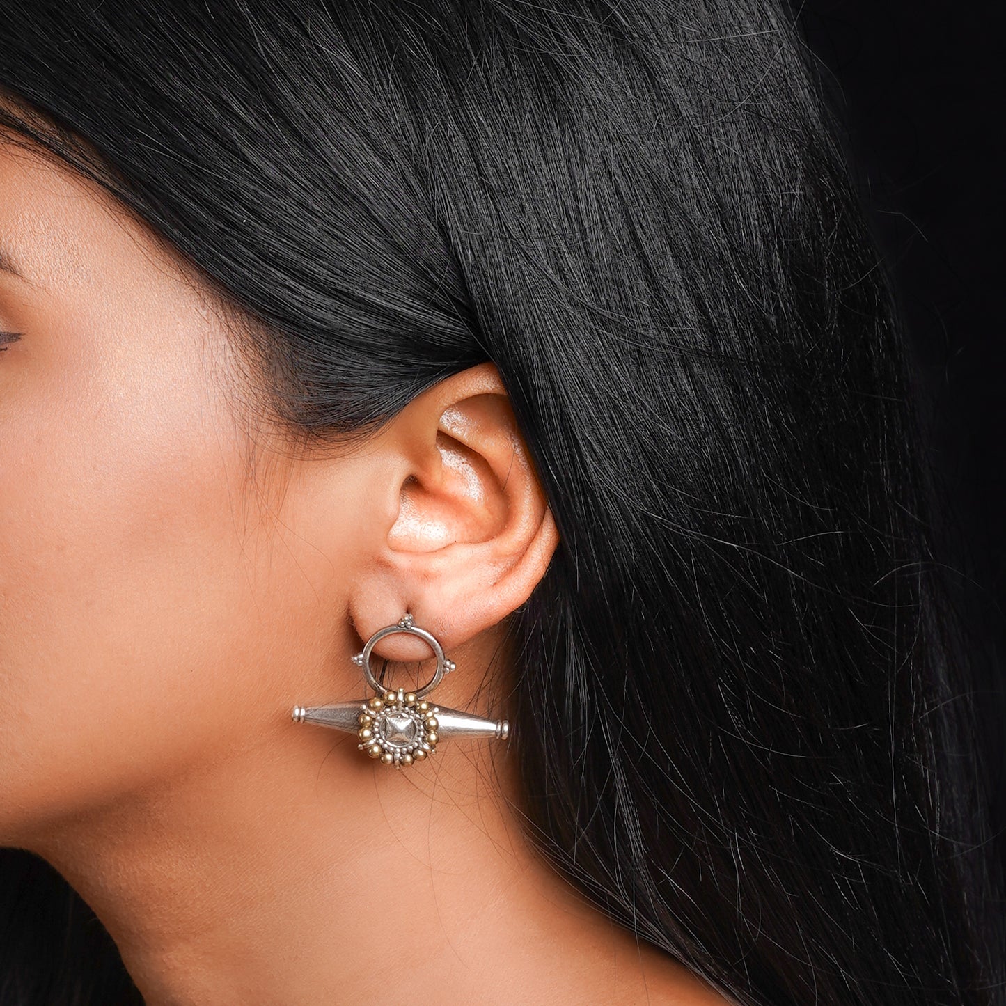 ArkaShringar- Silver Brass Oxidised stud earrings