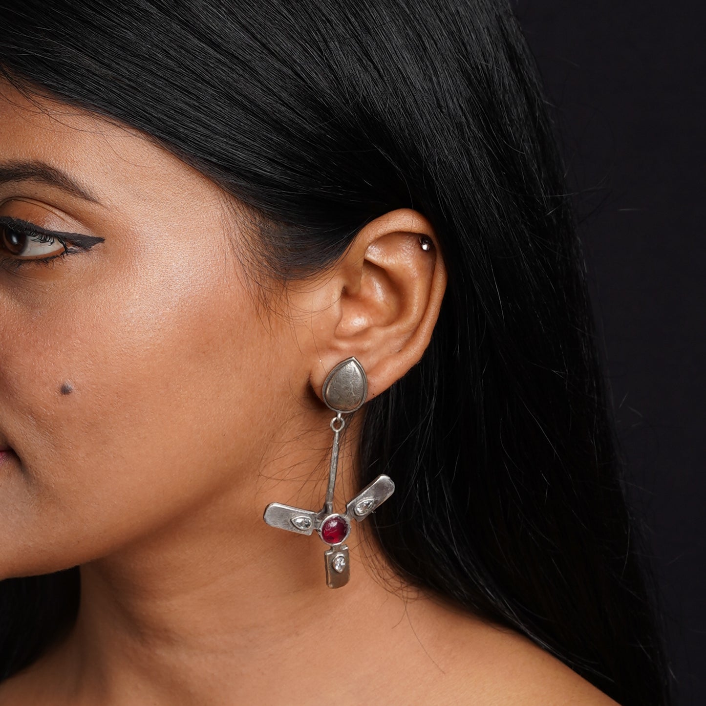 Pawan- Silver Brass Oxidised dangler earrings