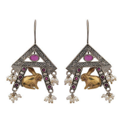 Anugunj- Silver Brass oxidised dangler earrings