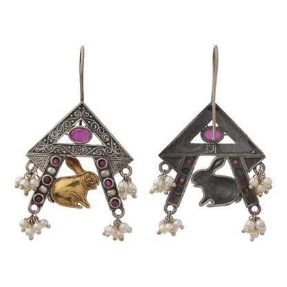 Anugunj- Silver Brass oxidised dangler earrings