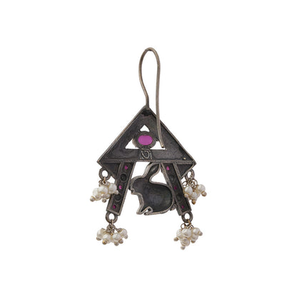 Anugunj- Silver Brass oxidised dangler earrings