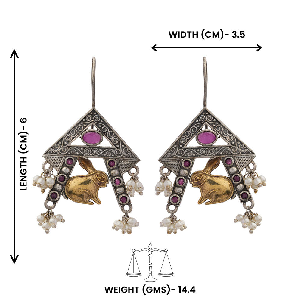 Anugunj- Silver Brass oxidised dangler earrings