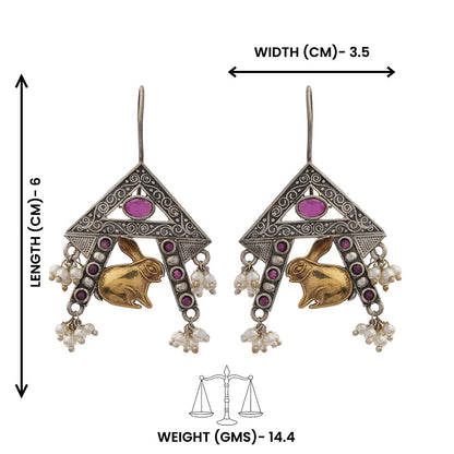 Anugunj- Silver Brass oxidised dangler earrings