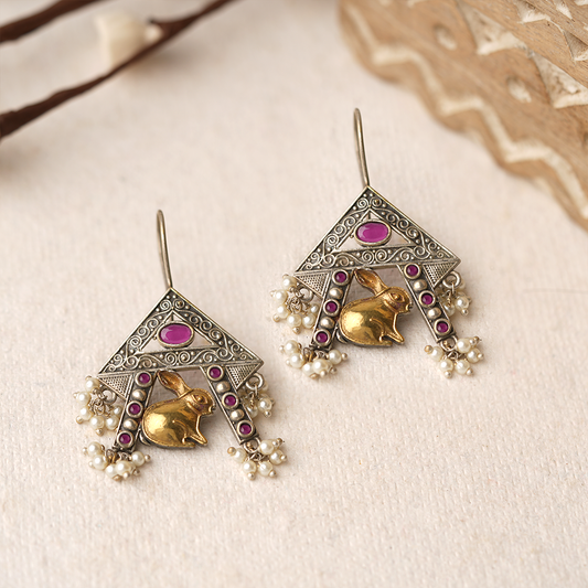 Anugunj- Silver Brass oxidised dangler earrings
