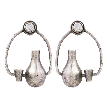 Panghat- Silver Brass oxidised stud earrings