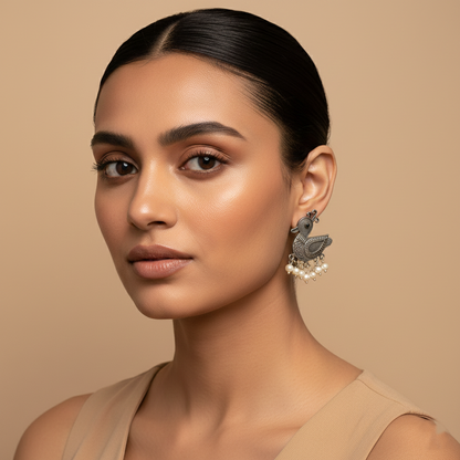 Rajhans- Silver Brass Pearl dangler earrings