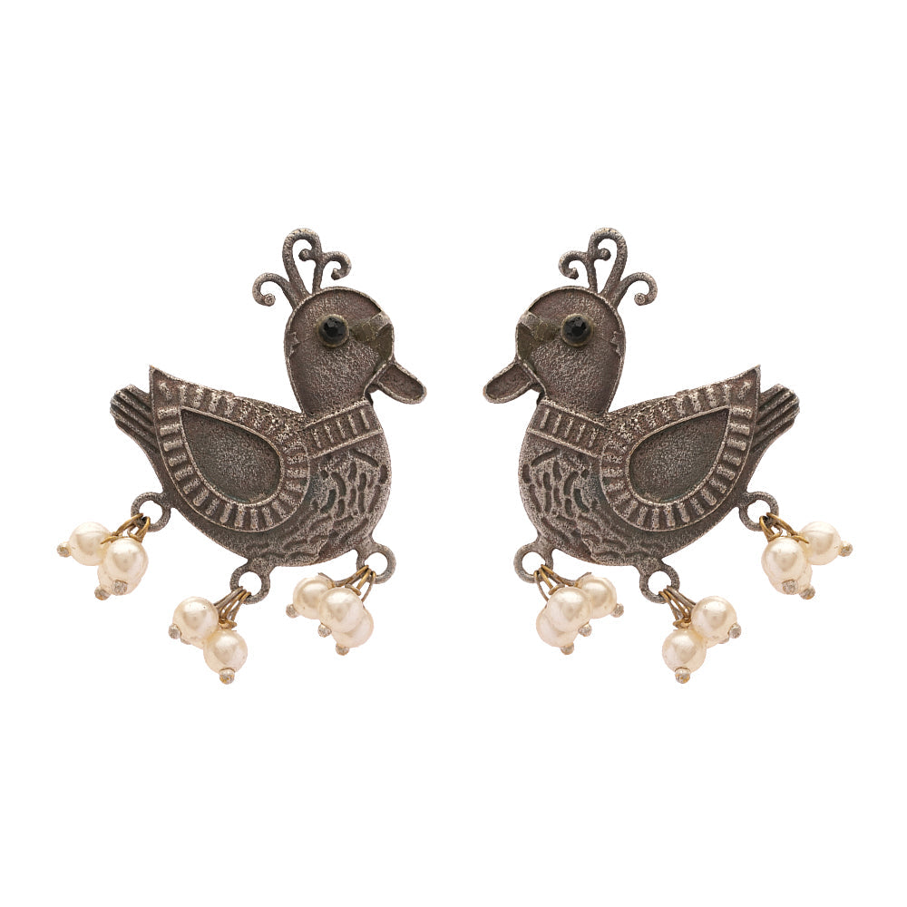 Rajhans- Silver Brass Pearl dangler earrings