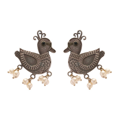 Rajhans- Silver Brass Pearl dangler earrings
