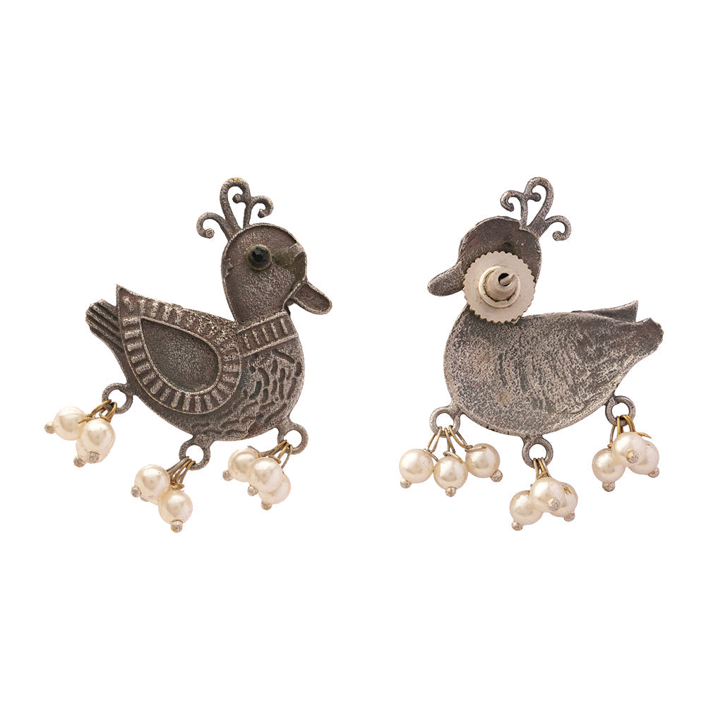 Rajhans- Silver Brass Pearl dangler earrings