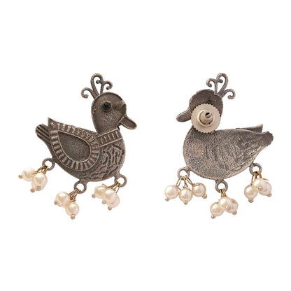 Rajhans- Silver Brass Pearl dangler earrings