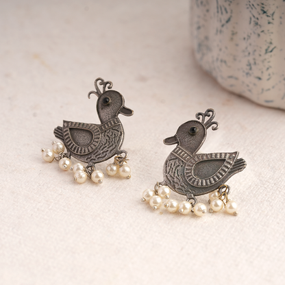 Rajhans- Silver Brass Pearl dangler earrings